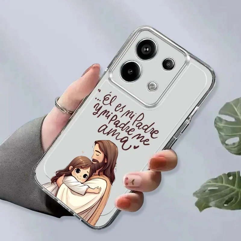 Modello in stile cartone animato Gesù per Xiaomi Redmi 10 11 K30 K40 K50 K60 K70 Pro Prime Plus Ultra Zoom 5G TPU Custodia trasparente per telefono