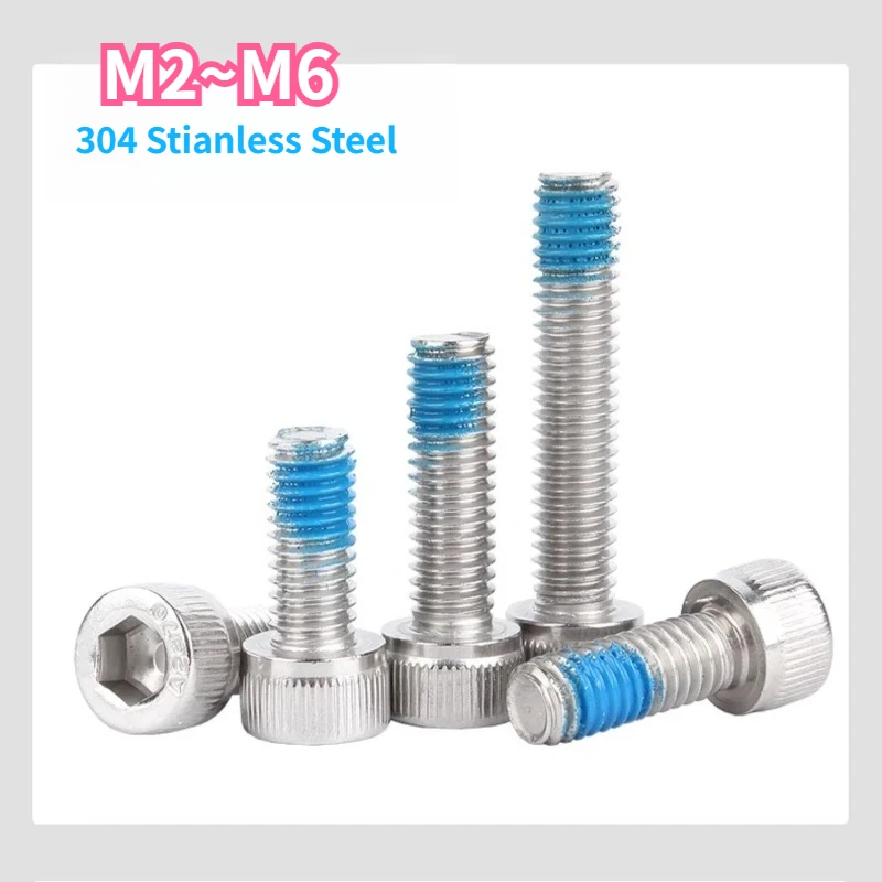 DIN912 M2 M2.5 M3 M4 M5 M6 304 Stianless Steel Allen Hexagon Hex Socket Head Cap Bolt Half Coated Blue Glue Dispensing Screw