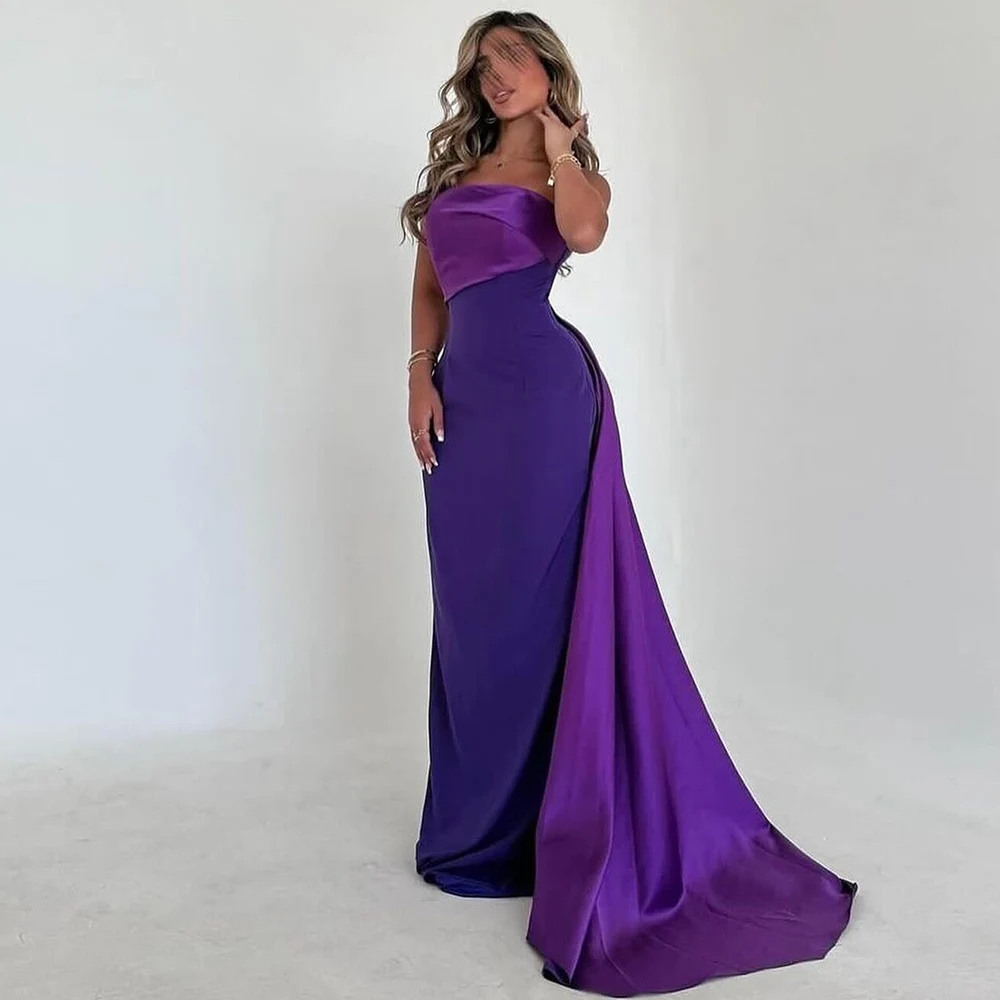 

Elegant Dresses for Special Events 2025 Satin Sheath/Column Celebrity Dress Purple Jersey Strapless Draped Party Gown Long