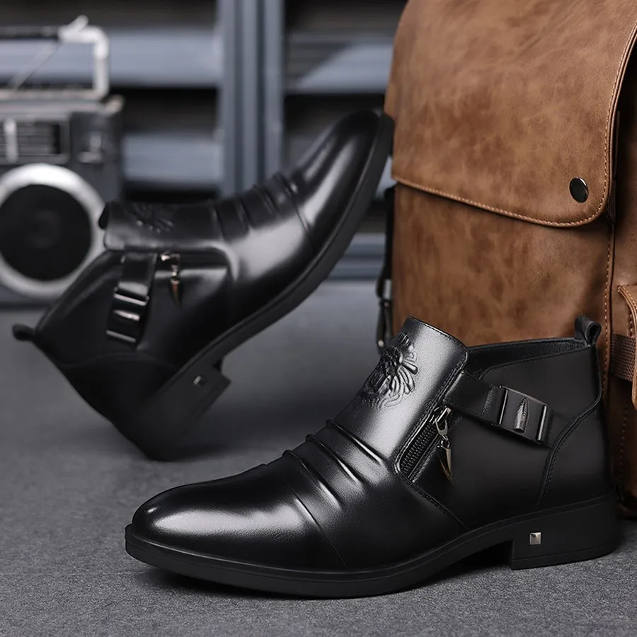 Herren Chelsea Boots in Übergröße, mit seitlichem Reißverschluss, runder Zehenpartie, lässige Stiefeletten für den Alltag und Winteranlässe – Detail 7