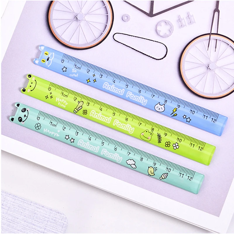 Cute Cartoon Plastic Straight Ruler Estudantes Papelaria Animais Forma 12cm Réguas Desenho Learning Supplies for School Office