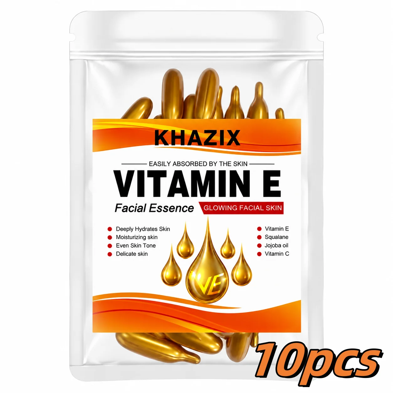 (0.4Gx10 Capsules)/Bag-1 BagVitamin E Deep Moisturizing Capsule Essence, Hydrates and Smooths Skin, Contains Plant-Based Squalan