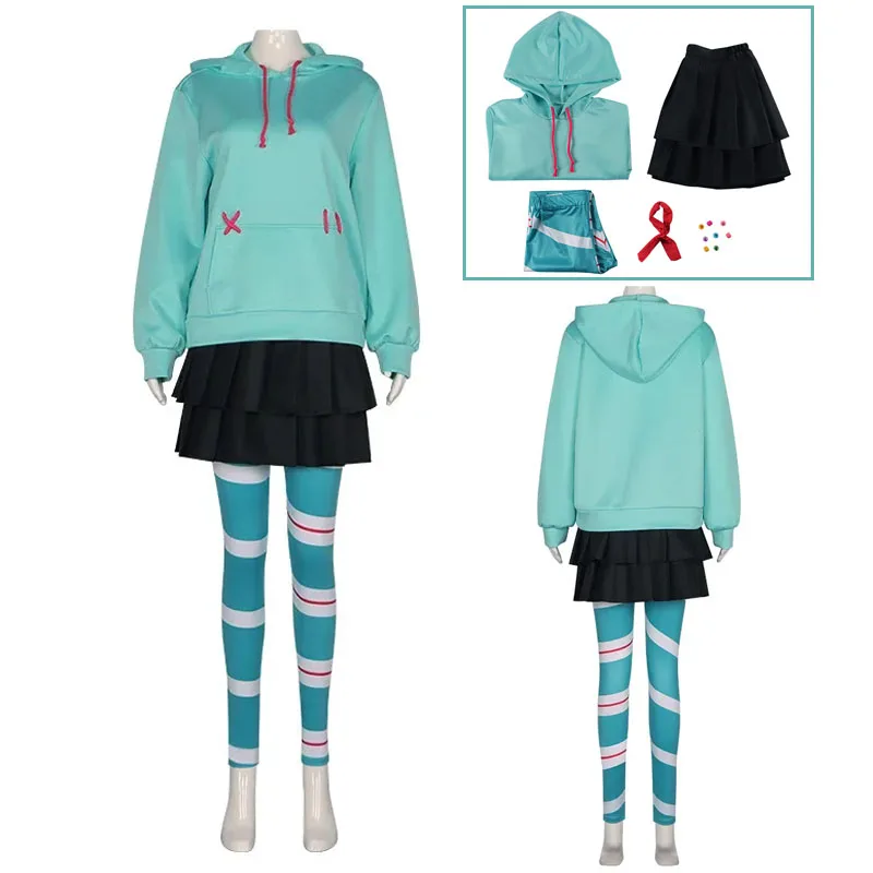 

Anime Cospaly Movie Vanellope Von Schweetz Cosplay Costume Hoodie Skirt Uniform Comic Con Halloween Costumes for Women Girls
