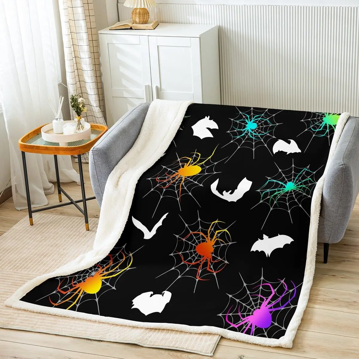 3D Print Spider Throw Blanket Spider Web Fleece Blanket Animal Theme Plush Blanket Scary Spider Pattern Sherpa Blanket