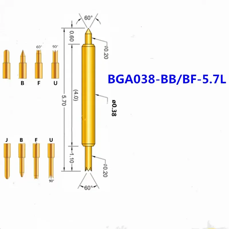 100PCS BGA Double-Head Pin 038-BJ BB  FF BF 5.7mm Semiconductor Dual-Head High Frequency Test Pin IC Test Two-Ended Telescopic