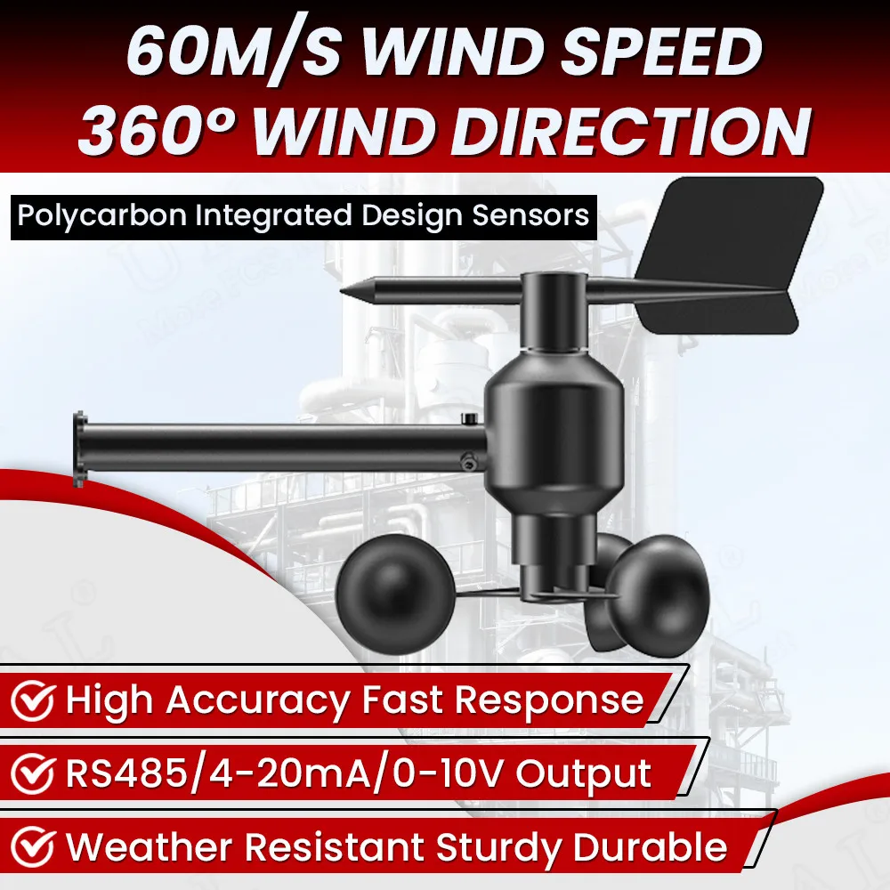 

Polycarbon 0-60m/s Wind Speed Sensor 360° Wind Direction Transmitter Agricultural Weather Station Monitoring Transmitter