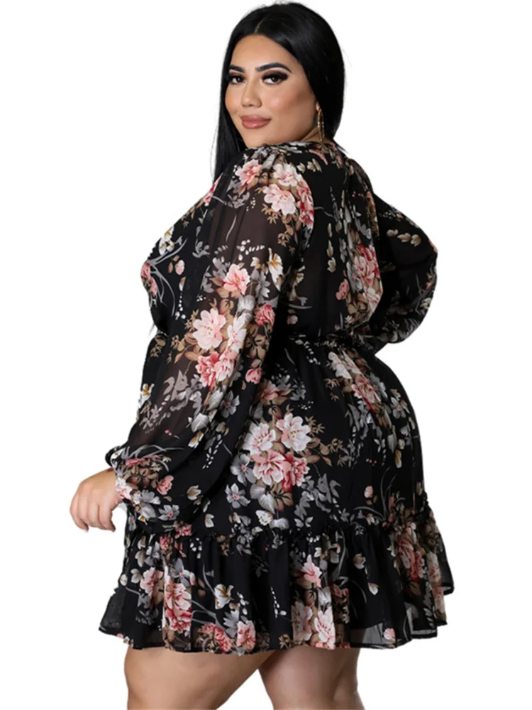 Wmstar Plus Size 5xl Dresses Women Sexy Party Flower Print Mini Dress Loose Elegant Cute Outfits 2023 Wholesale Dropshipping