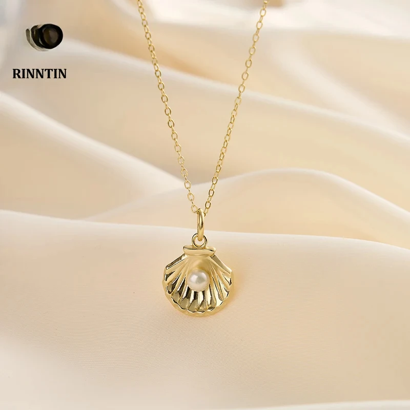 جديد الذهبي المختنق المرأة شل قلادة قلادة لؤلؤ المياه العذبة الطبيعية 925 الفضة نجم البحر شل مكتنزة القلائد #3
