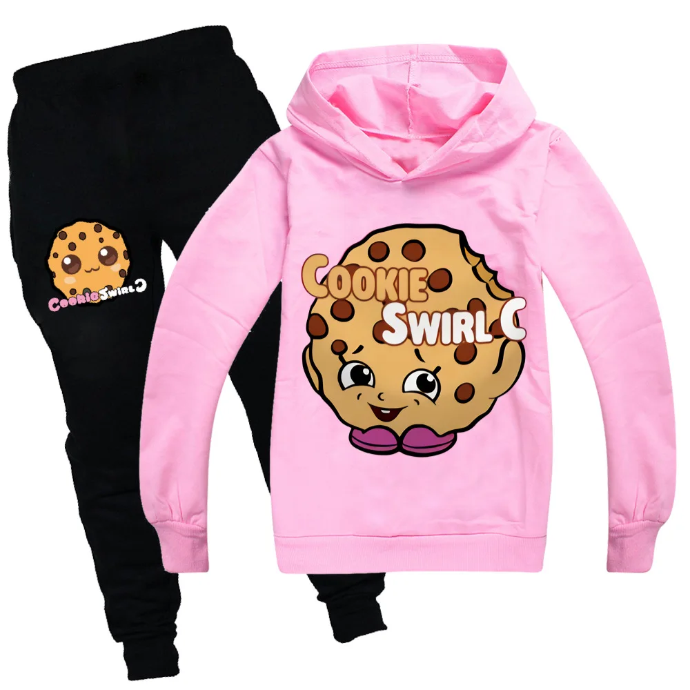 

New Spring Autumn Childen Fashion Set COOKIE SWIRL C Boys Casual Hoodies + Black Pants 2PCS Girls Outfits Kids Sportswear Clothe