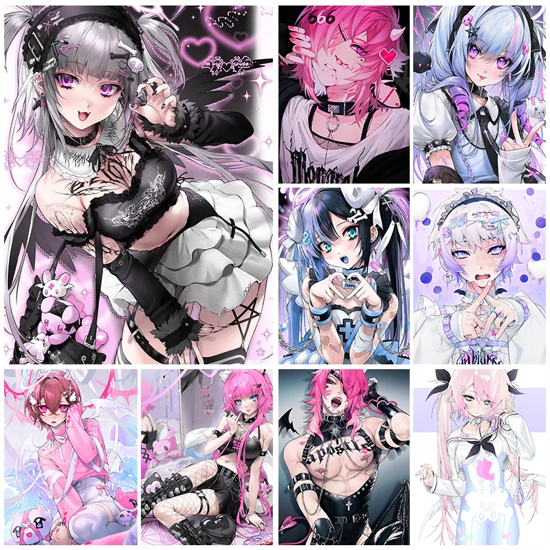 

Anime Gothic Lovely Boys and Girls Dressing Art Prints Subcultural Wall Painting Room Decoration Set Character Aesthetics Poster