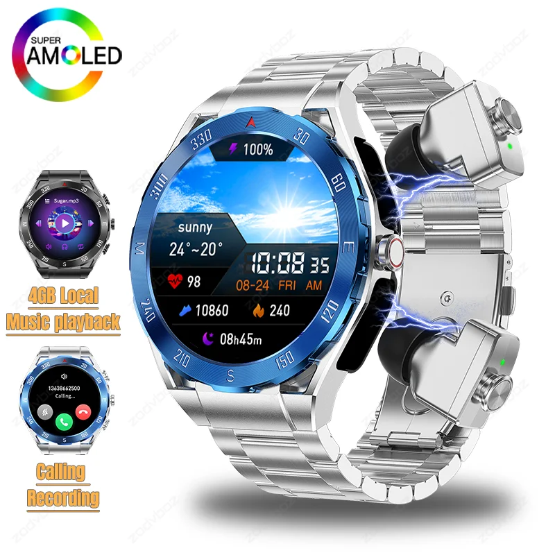 

2024 New AMOLED Smart Watch Men Women GPS Tracker 4GB Local Music Playback HD Recording 3 In1 Call Smartwatch For Huawei Xiaomi