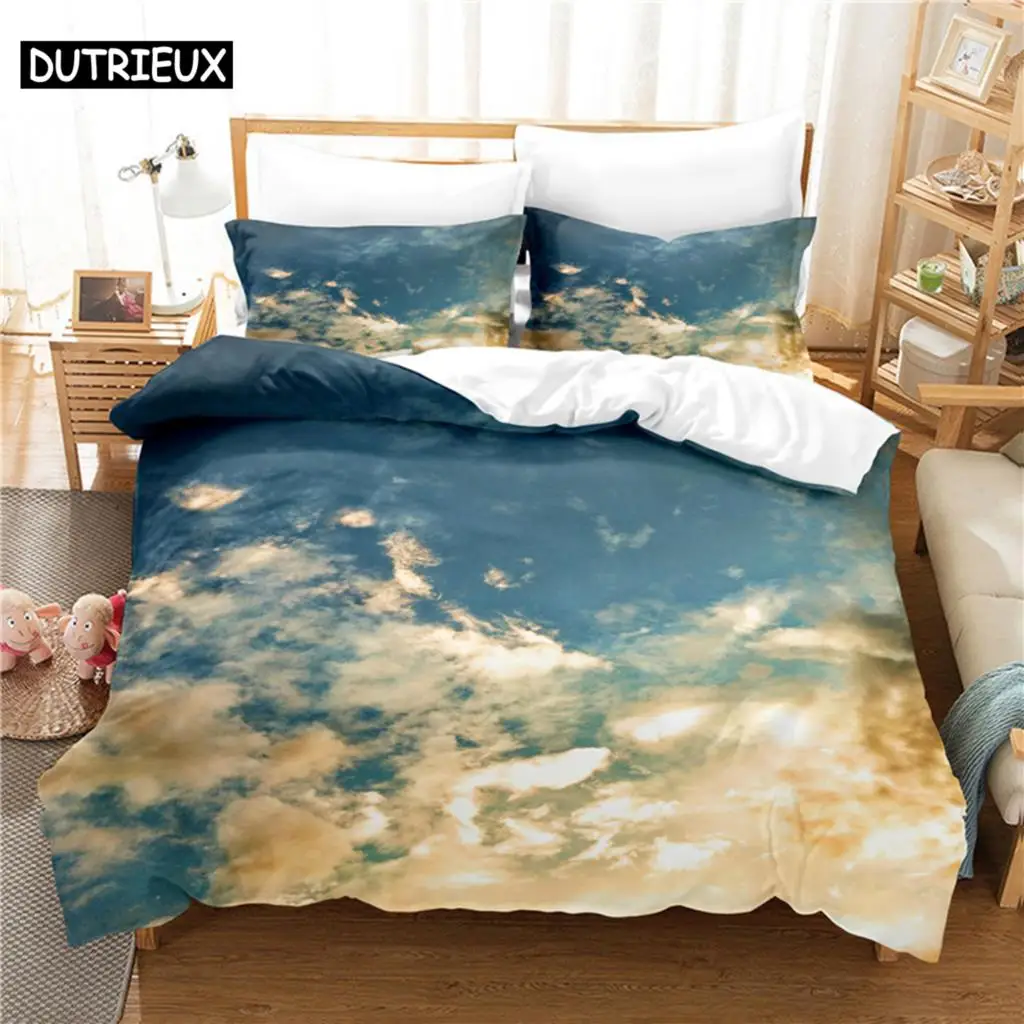 

3D Digital Printing Fashion Design Beautiful Clouds Bedding Set, Queen Size Duvet Cover Set