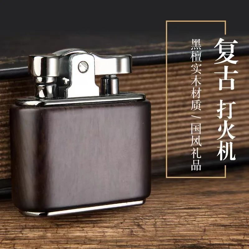 Wooden Shell Laser Engraving Lighter, Retro Nostalgia, One-key Press Grinding Wheel Ignition, Cigarette Accessories, Oil Machine