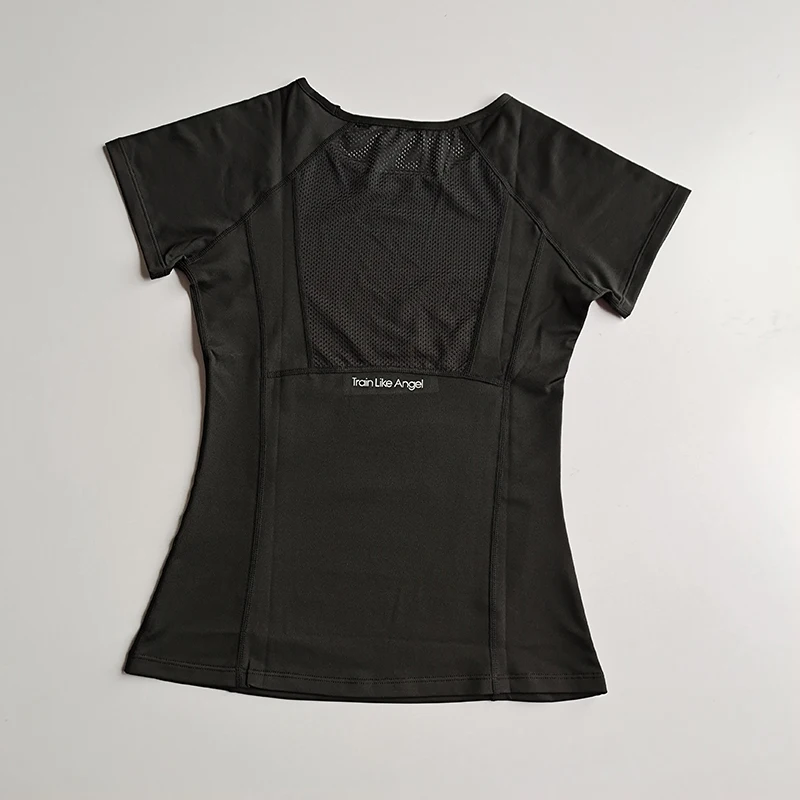 ฤดูใบไม้ผลิและฤดูร้อนหลวมผู้หญิงกีฬาแขนสั้นแห้งเร็ววิ่งโยคะฟิตเนสเสื้อยืดตาข่ายBreathableคอPullover Top