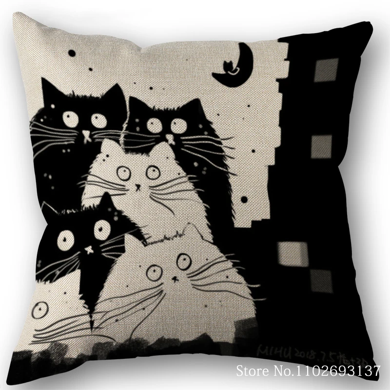 Niedlicher, schwarz-weißer, doppelseitiger Kissenbezug mit Katzenmotiv, 1 Stück, dekorativer Kissenbezug mit Cartoon-Tiermotiv für Sofa, Bettdekoration