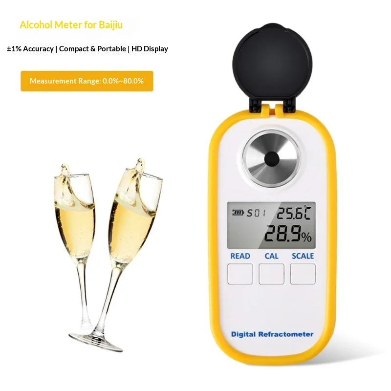 Digital Display Baijiu Alcohol Tester Ethanol Concentration Meter 75% Alcohol 0-80 Degree Digital Alcohol Meter Refractometer