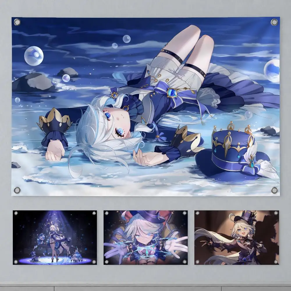 Aesthetic Game Genshin Impact Furina Flags Wall Hanging Banner Indoor Outdoor Party Home Wall Decor Backdrop