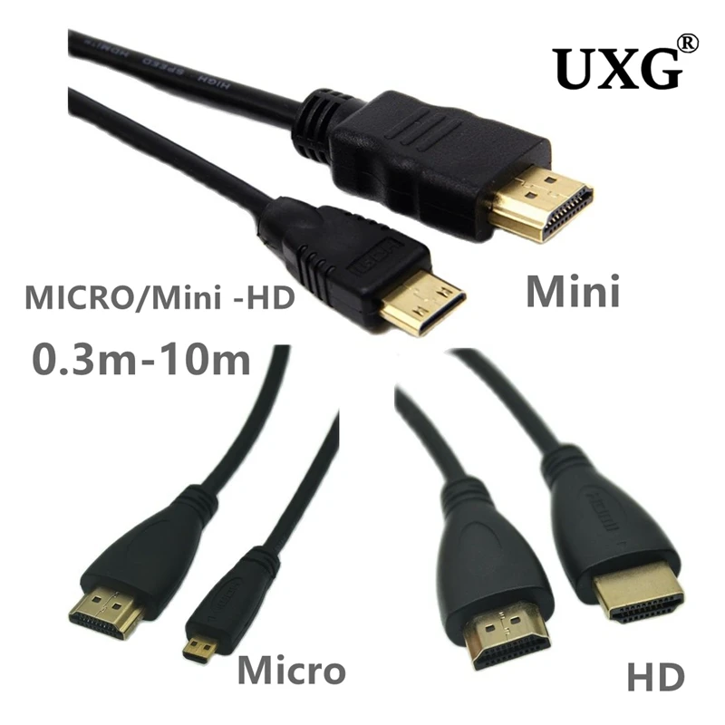 

10 м 0,3 м 1 м Mini Micro HD к HDMI-совместимому кабелю, высокоскоростной адаптер с позолоченным штекером для камеры, монитора, проектора, ноутбука, телевизора