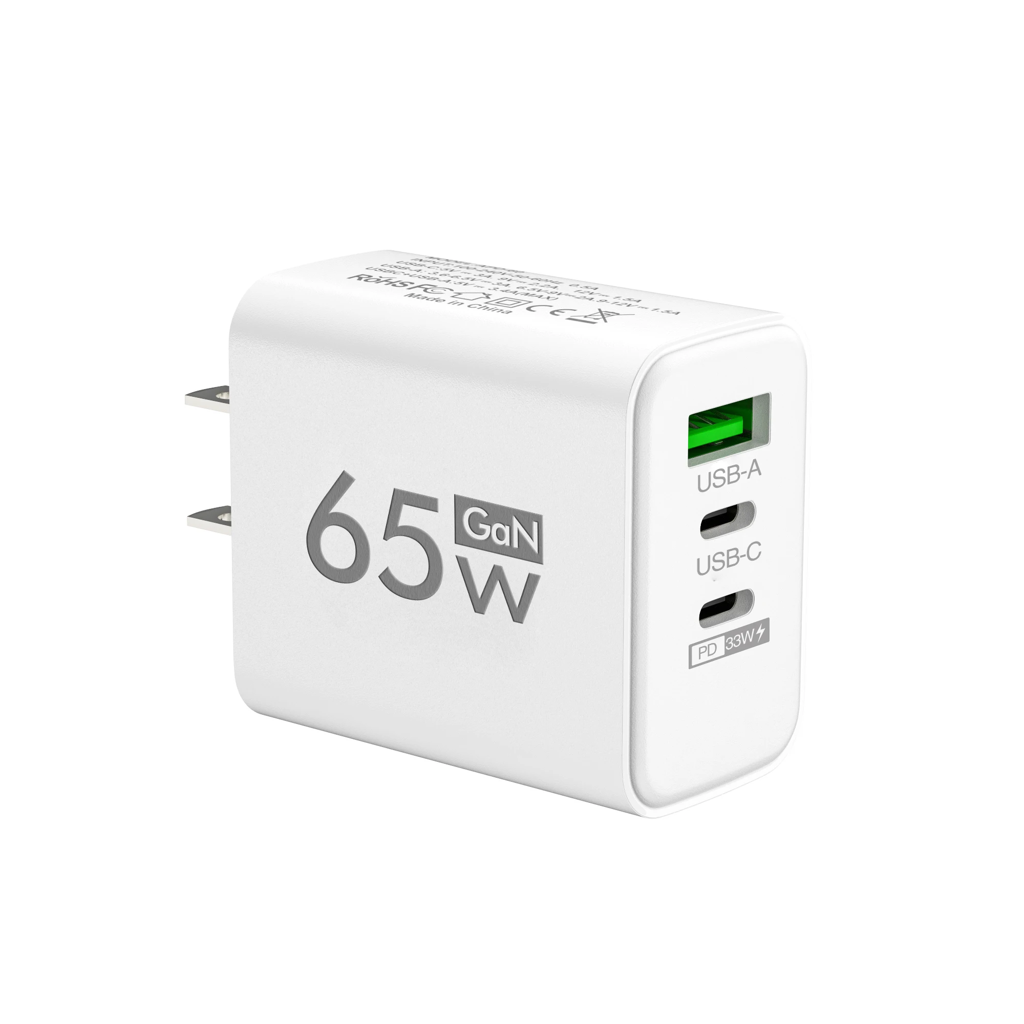 Insgesamt 65 W GaN USB-Ladegerät Typ C PD 3 Ports Schnelllade-Handy-Adapter Schnellladung 3.0 für iPhone Xiaomi Samsung Huawei