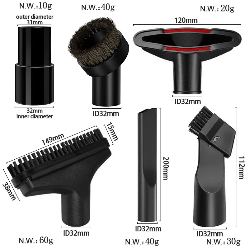 Suitable for replacing the brush head of a 6-in-1 vacuum cleaner with a diameter of 32mm/35mm Accessories Brush Crevice Tool