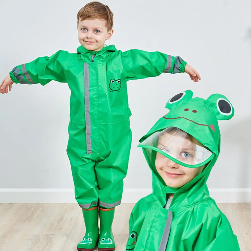 Unisex Kids 3D Cartoon Animal Reflective Strip Hooded Raincoat Poncho Coverall