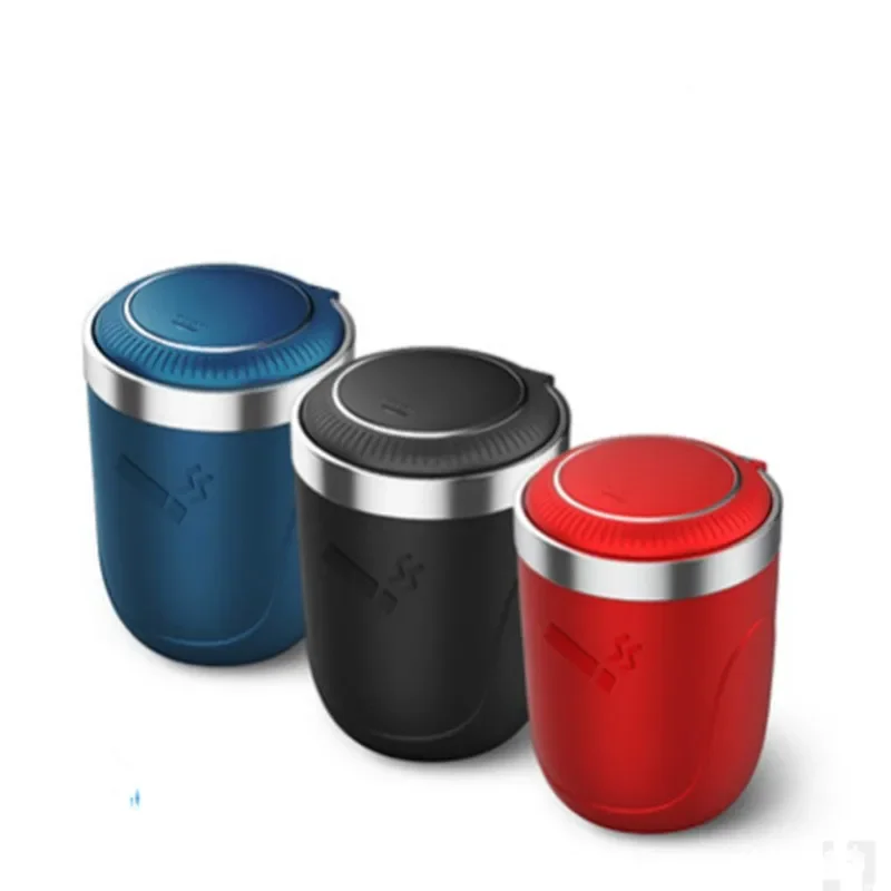 Car Ashtray with Lid Smell Proof Stainless Steel Blue Led Portable Ashtray Cup for Auto Fireproof Shell One Touch Open