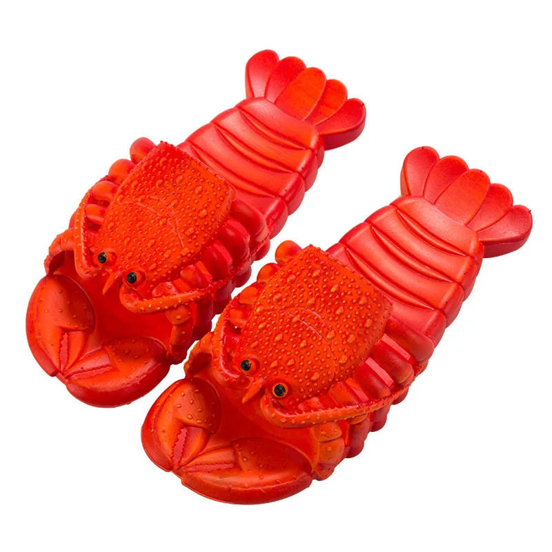 Unique Cartoon Lobster Slippers Soft Pvc Non Slip Sole Funny Shrimp Slides Sandals Comfort Beach Seaside Casual Wear Shoes