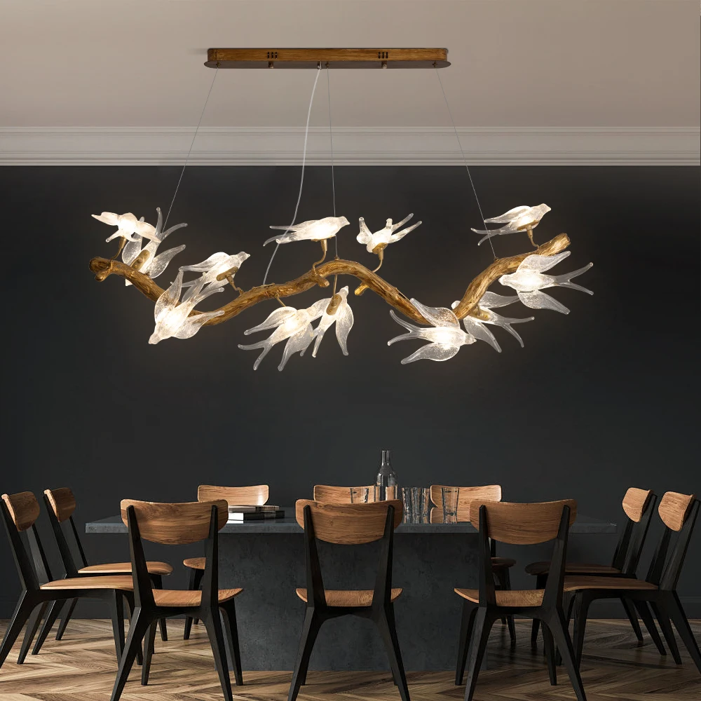 Glass Bird Crystal Ceiling Chandelier For Dining Living Room Kitchen Table Loft Vintage Branch Hanging Pendant Chandeliers Light