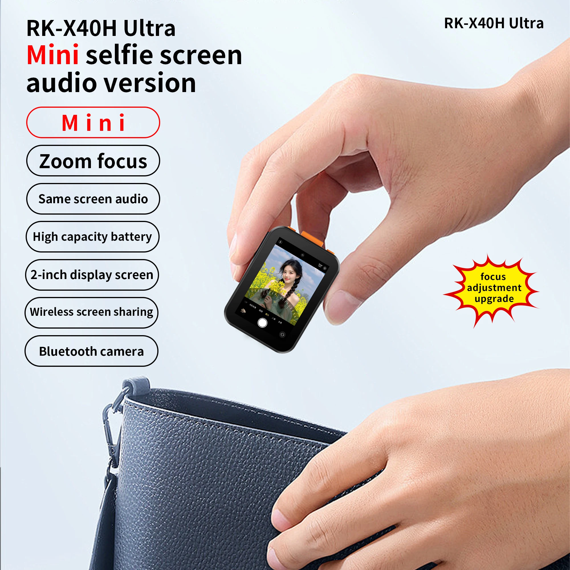 Kebidumei Phone Vlog شاشة مراقبة السيلفي للهاتف الخلفي كاميرا صغيرة شاشة سيلفي عرض الصوت بلوتوث التصوير الفوتوغرافي عن بعد