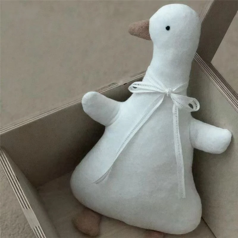 30CM INS Duck Plush Toy Korean Baby Soothing Sleep White Doll White Ribbon Photo Send Child's Birthday Gift -4