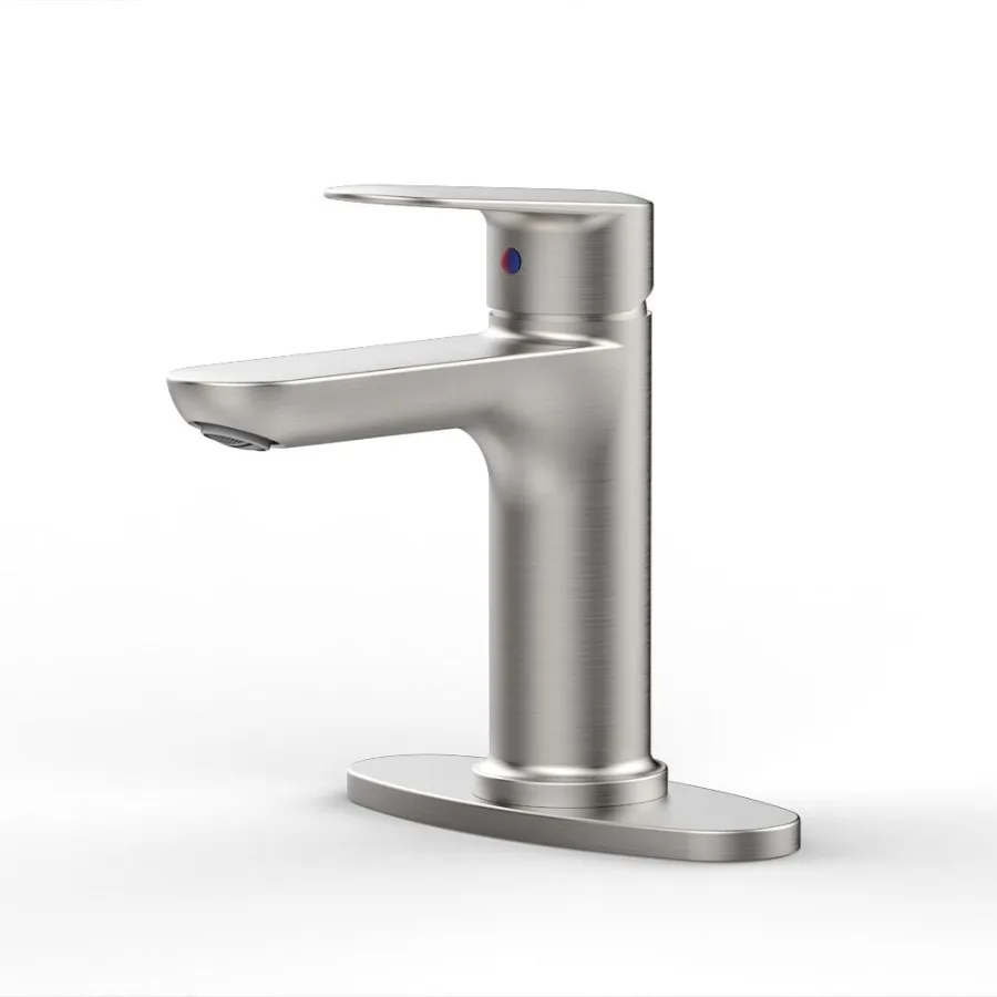 

Brushed Nickel Single Handle Bathroom Faucet with Deck For 1 or 3 Holes Laundry Vanity Sink Faucet with Two 9 16 Hoses
