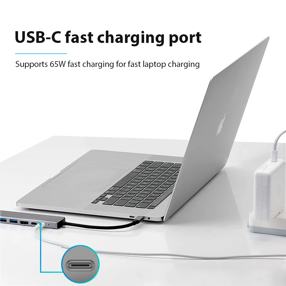 محور USB من النوع C ناقل الحركة العالي RJ45 6 في 1 محطة إرساء USB 3.0 تدعم 65 وات محطة إرساء الكمبيوتر المحمول للشحن العكسي USB C