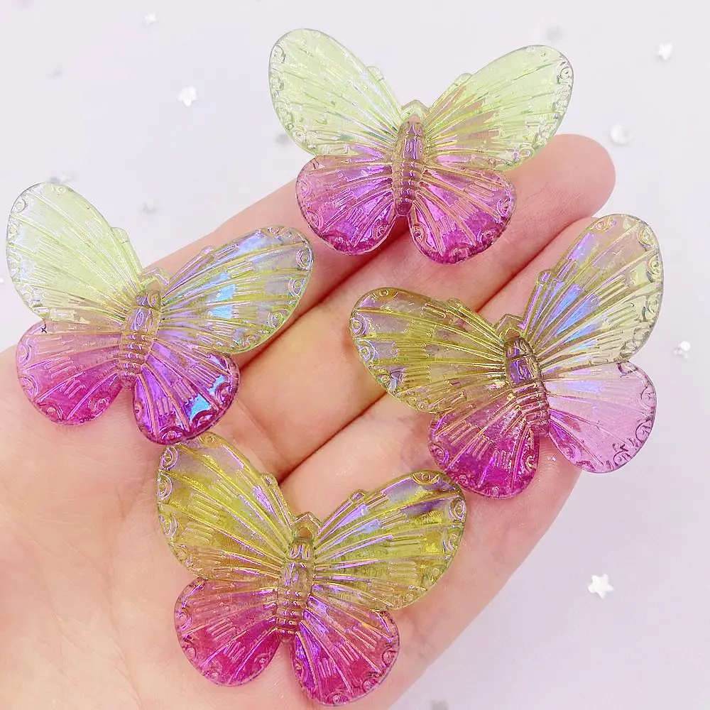 10pcs AB Resin 31*41mm Bling Colorful Clear Butterfly Flatback Rhinestone 1 Hole Ornaments DIY  Wedding Applique Craft SL690