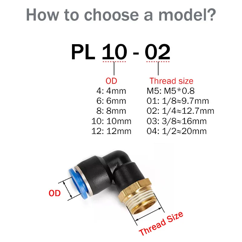 PL Pneumatic Quick Connector Threaded Elbow PL6-01/8-02/8-04/10-02/12-03 Hose Air Fitting - Image 5