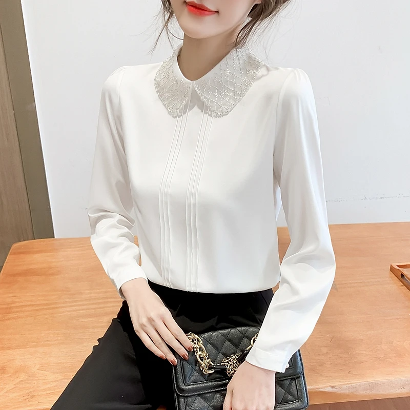 Long Sleeve White Blouse Chiffon Blouse Shirt Women Tops Female Blouse Women Blusas Mujer De Moda 2024 Women Blouses Blusa E374