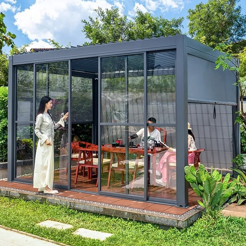 Aluminum pavilion, automatic flip louver pavilion, garden balcony awning, electric simple canopy