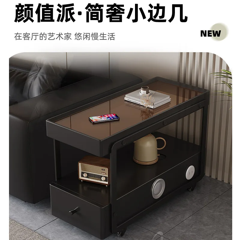 Mesa de cabeceira inteligente gaveta rolante móvel minimalista premium moderno sofá mesa lateral quarto sala estar armazenamento canto