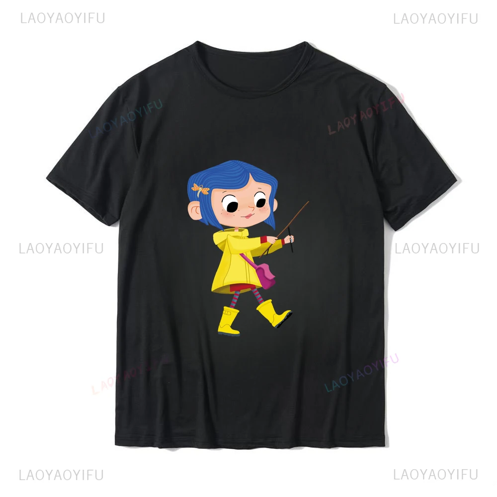 Coraline Cartoon Print Short Sleeve T-shirt Kawaii Casual Summer Comfortable Ladies Everyday Street Wear Crewneck Tops