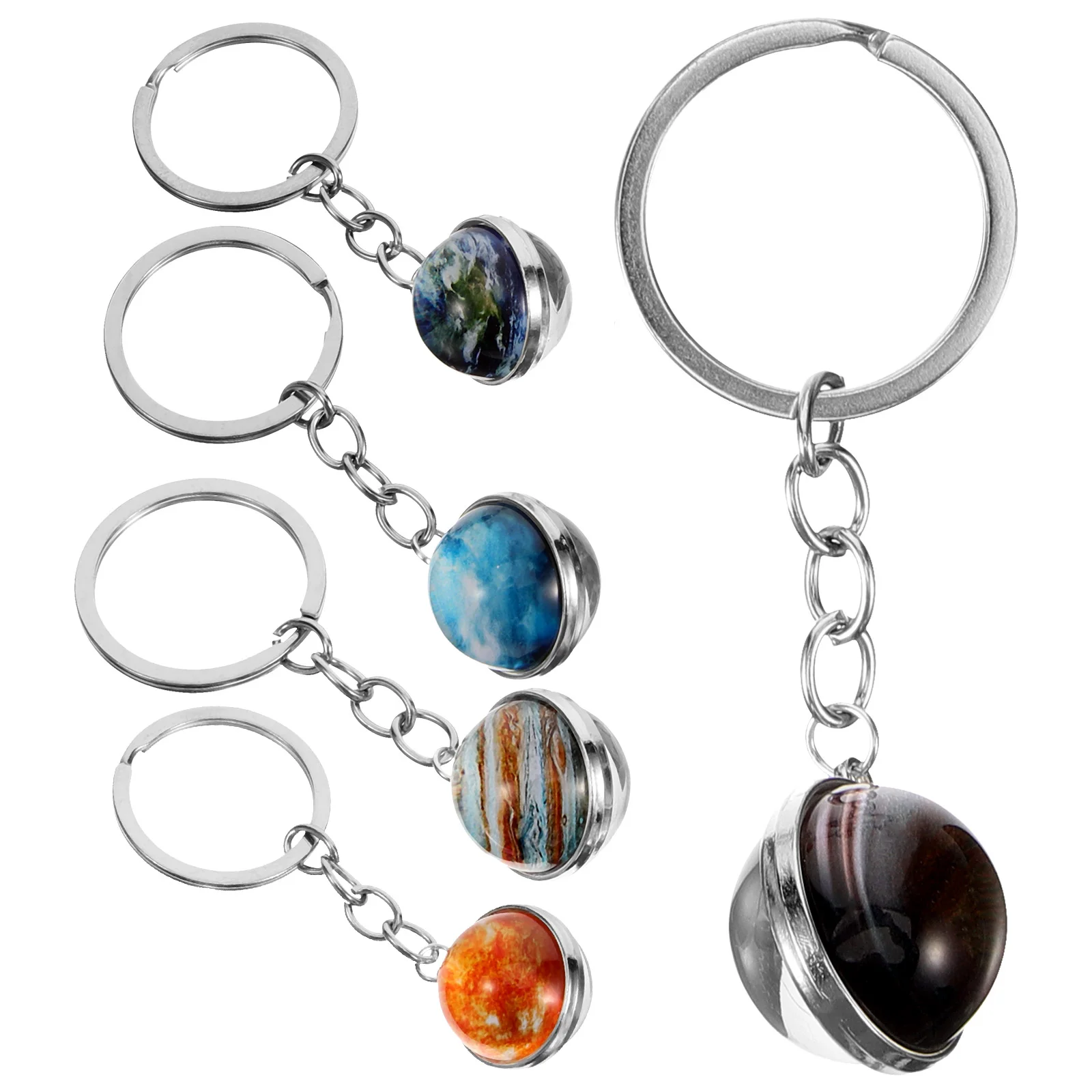 5 Pcs Double Sided Planet Keychain Car Astronaut Hanging Charms Star Jewelry Ring Pendant Wallet Miss