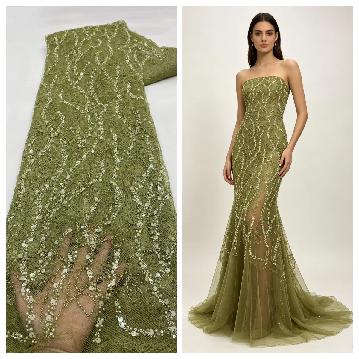 Latest African Fench Sequins Mesh Lace High Quality Nigerian Embroidery Elegant Beads Net Lace Fabric For Wedding Dress5 Yards