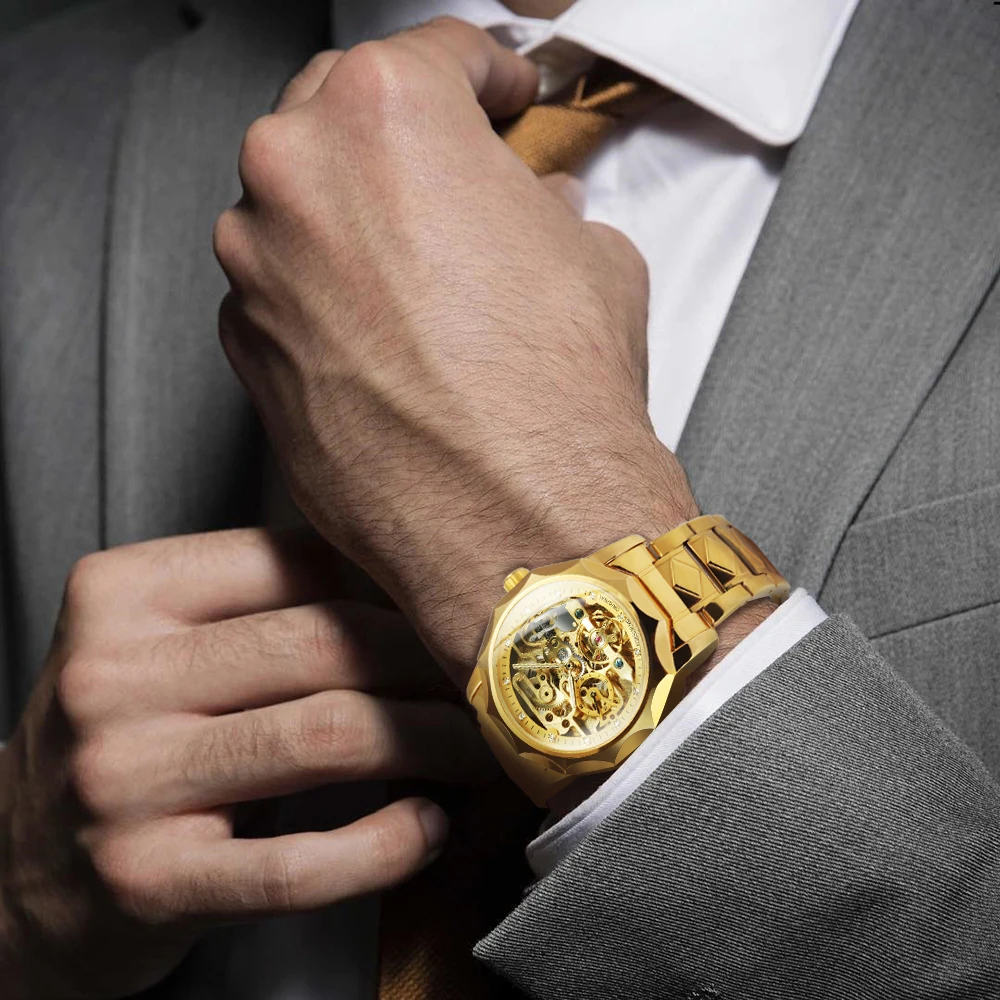 Forsining Fashion Tourbillon Skeleton ساعة ميكانيكية أوتوماتيكية للرجال مضيئة الأيدي مثلج خارج الساعات حزام الفولاذ المقاوم للصدأ #6