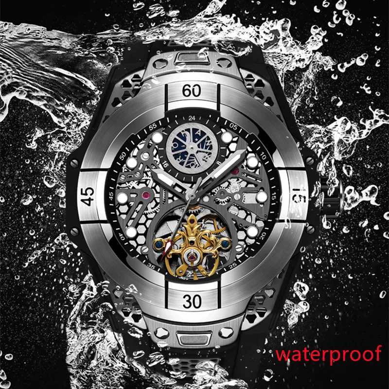 HANBORO Luxury Mechanical Wristwatches Bird\'S Nest Mesh Man Watch For Men Automatic Watch Men Flywheel 24-Hour Turntable Clock