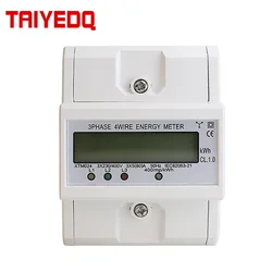 Electronic Watt Power Consumption Energy Meter Wattmeter kWh Din Rail 3 Phase 4 Wire 5-80A 380V AC 50Hz LCD Backlight Display