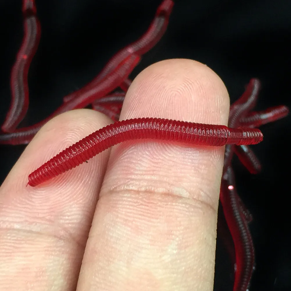 80pcs Soft Lure Fishing Simulation Earthworm Red Worms Bait Artificial Fishing Lure Tackle Lifelike Fishy Smell Lures