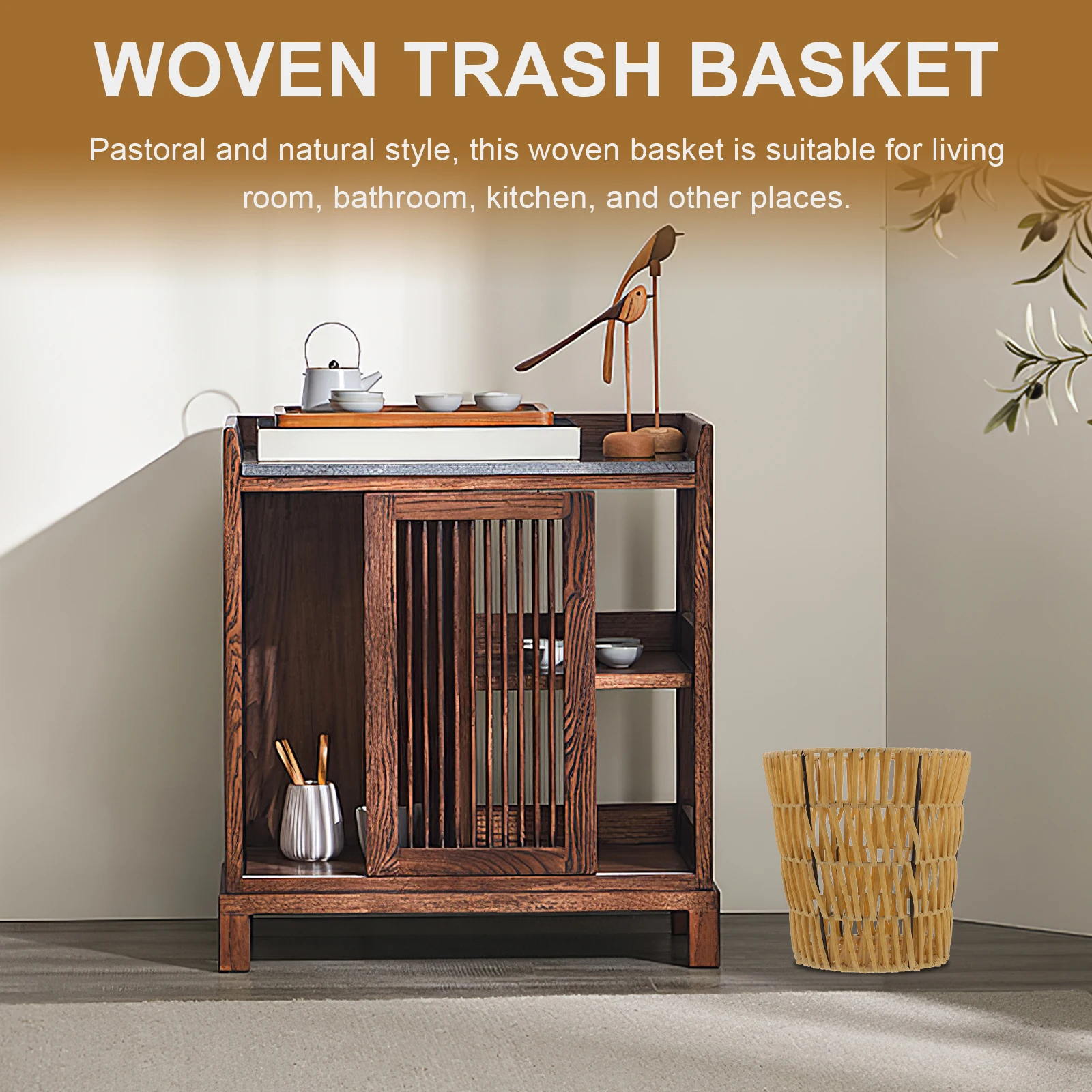 

Clothes Storage Basket Woven Trash Can Bedroom Waste Bin Litter Basket Home Sundries Baskets 20x20x15cm Beige Reusable Practical
