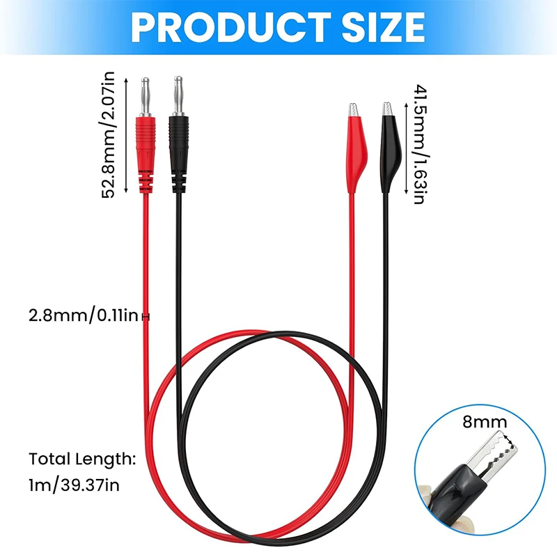 4pcs 1M Alligator Cilp to Banana Plug Test Cable Lead Connector Dual Tester Probe Crocodile Clip for Multimeter Measure Tool