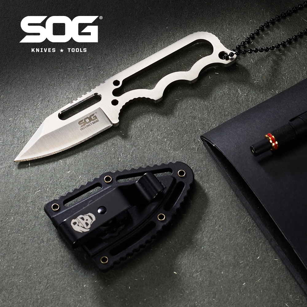 SOG Instinct Mini Ultra-Light EDC Knife Fixed Blade Full Tang Utility Knives with Sheath and Neck Lanyard for Camping Survival