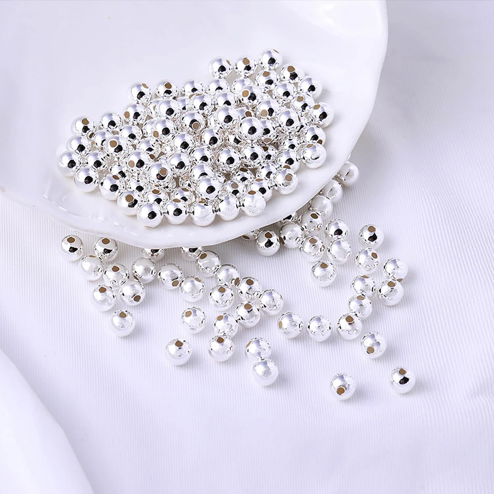 

2-9mm 925 Sterling Silver Spacer Loose Beads for Jewelry Making Smooth Round Ball Bead DIY Necklace Bracelet Charm Accessories