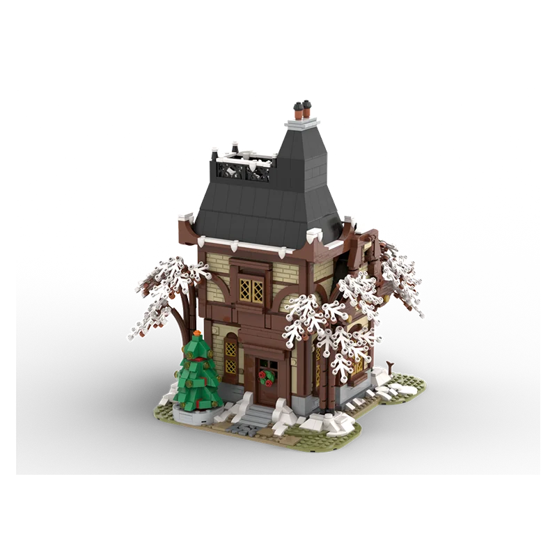 ชุดตัวต่อ MOC สถาปัตยกรรมยุคกลาง 1977 ชิ้น แบบจำลองบ้านหิมะสำหรับเทศกาลคริสต์มาส ของเล่นตัวต่อประกอบเอง DIY ของขวัญวันเกิดสำหรับเด็ก
