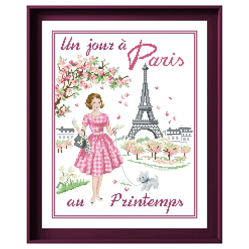 Paris in 4 season cross stitch cartoon package 18ct 14ct 11ct cloth cotton thread embroidery DIY handmade needlework